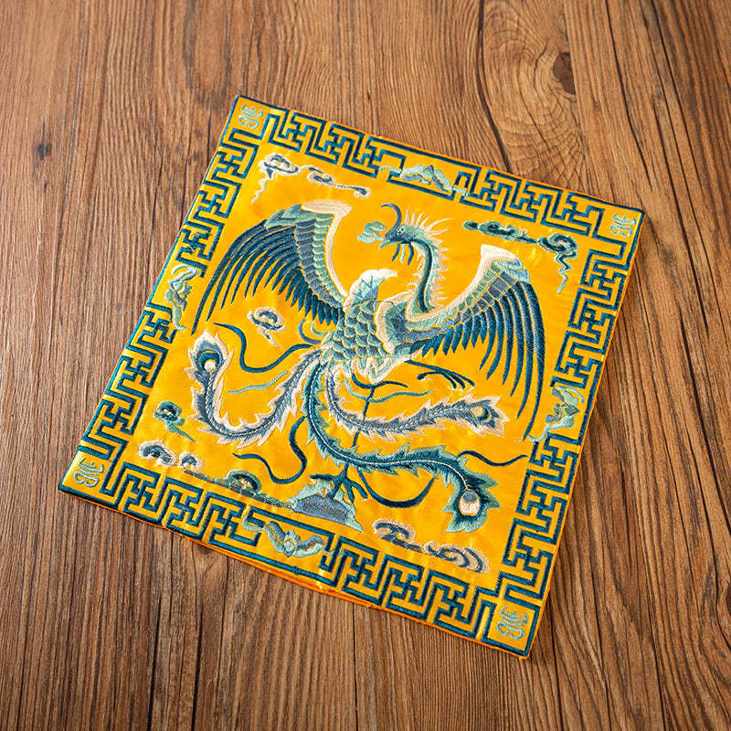 Phoenix Dragon Kirin Embroidery Cup Mat Pad Tea Cup Coaster Kung Fu Tea Mat