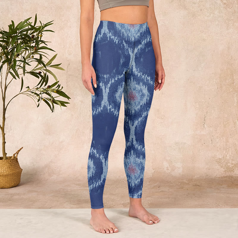 Navy Blue White Design Gym Leggings Women's Yoga Pants