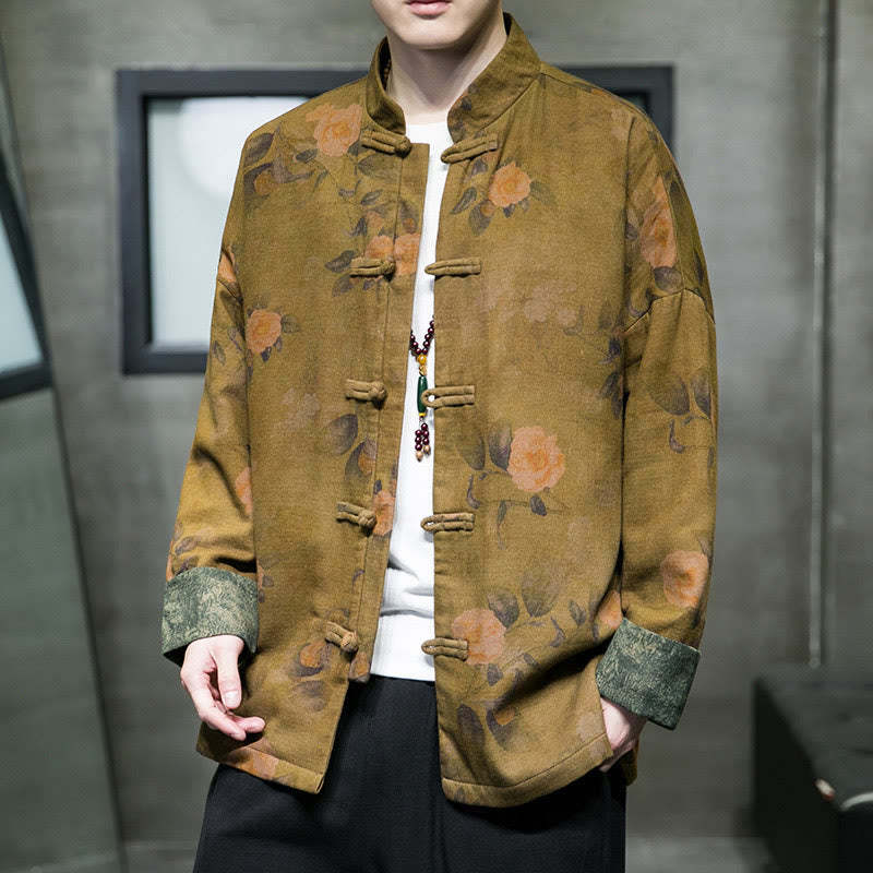 Leaves Flower Frog-button Tang Suit Cotton Men's Jacket Shirt