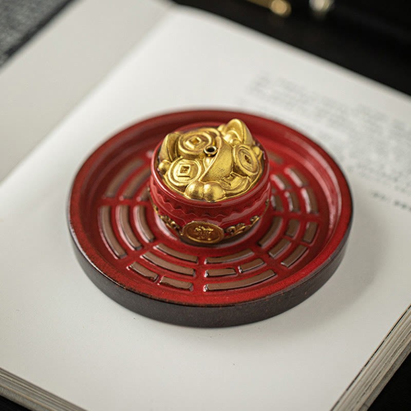Small Treasure Bowl Lucky Bag Bagua Tray Healing Ceramic Stick Incense Burner Decoration