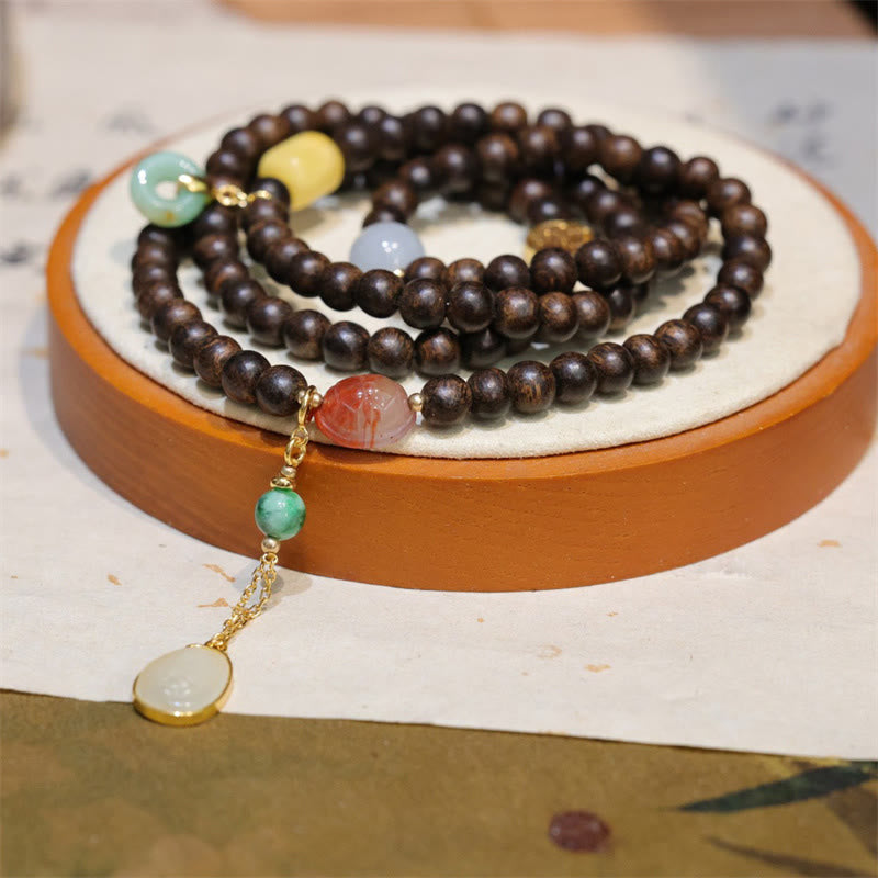 108 Mala Beads Brunei Agarwood Amber Red Agate Peace Buckle Jade Peace Bracelet