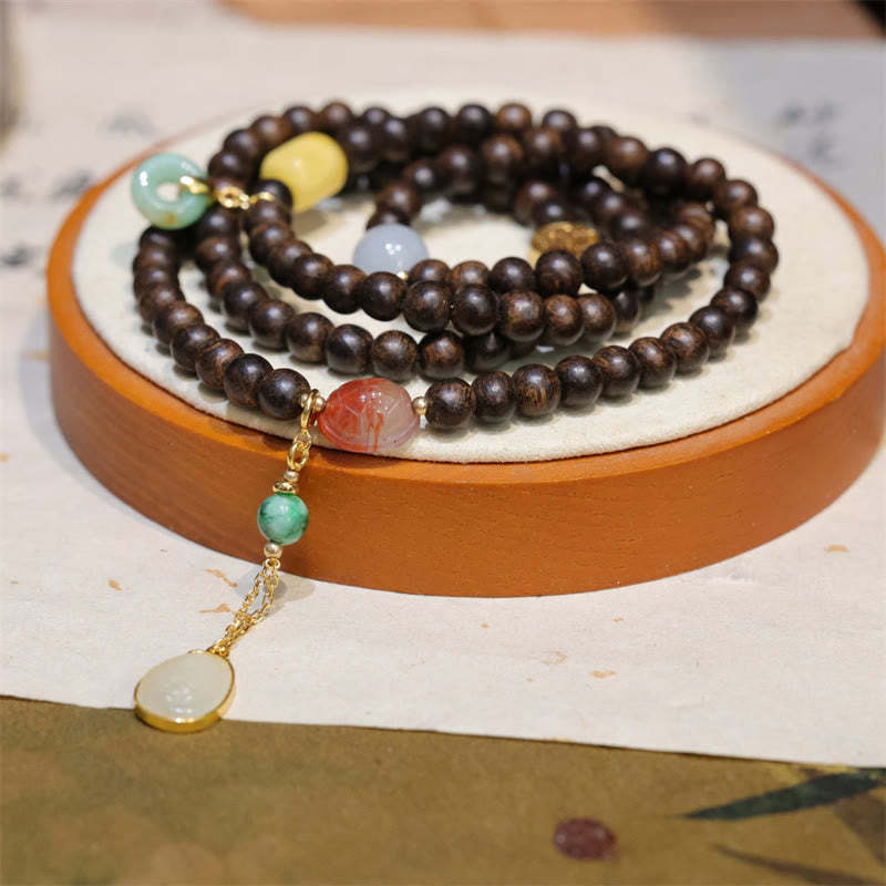 108 Mala Beads Brunei Agarwood Amber Red Agate Peace Buckle Jade Peace Bracelet