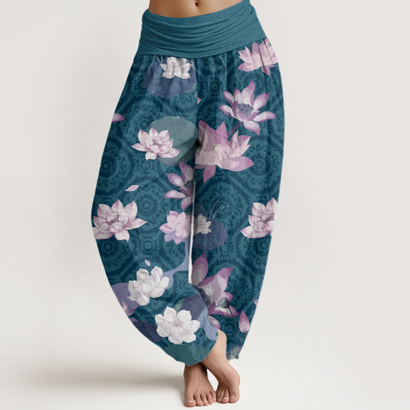 Lotus Leaf Pattern Women's Elastic Waist Harem Pants