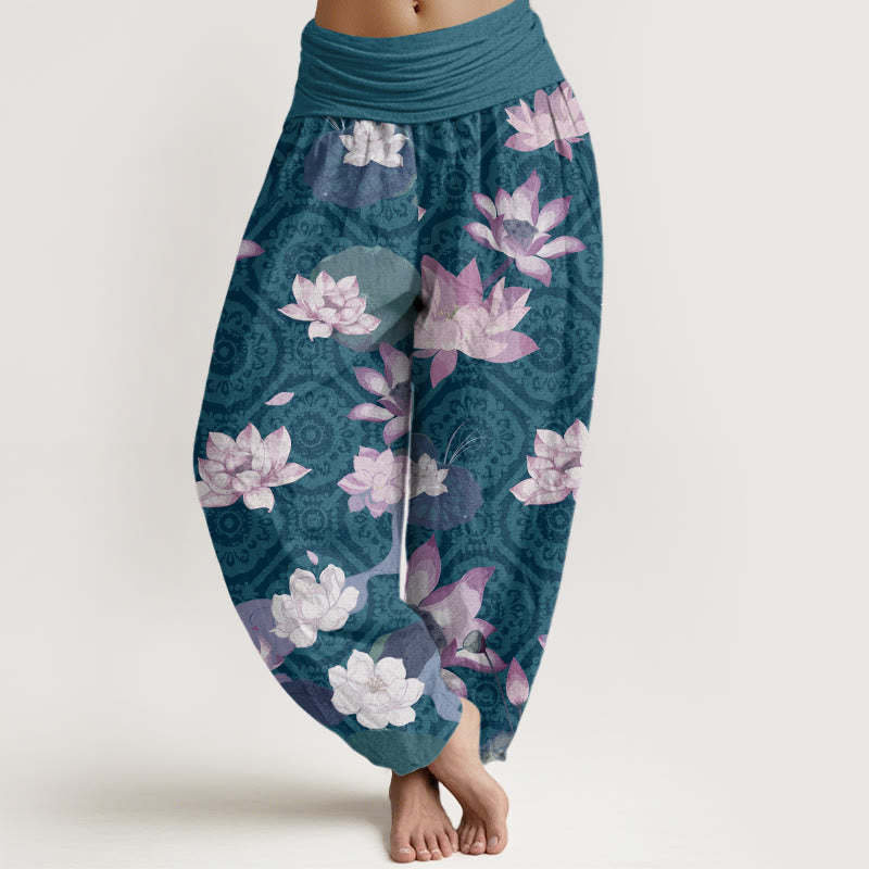 Lotus Leaf Pattern Women's Elastic Waist Harem Pants