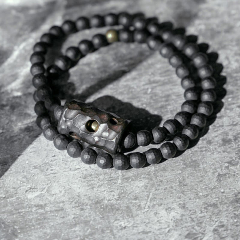 Frosted Cut Surface Black Onyx Ebony Double Wrap Protection Bracelet