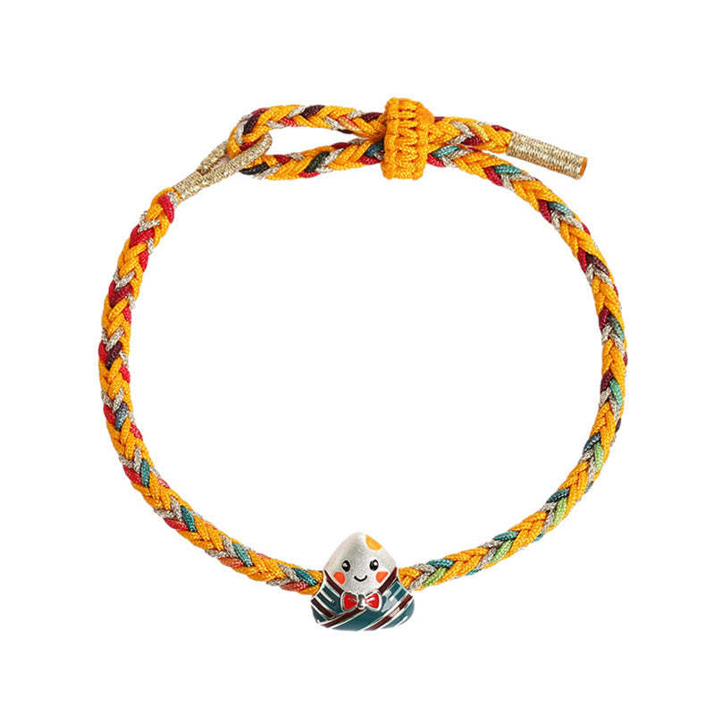 925 Sterling Silver Dragon Boat Festival Zongzi Pattern Luck Handmade Multicolored Rope Child Adult Bracelet