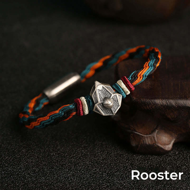Handmade 999 Sterling Silver Year of the Dragon Chinese Zodiac Protection Colorful Reincarnation Knot Rope Bracelet