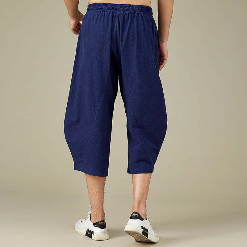 Casual Solid Color Men's Straight Leg Shorts With Pockets Leisure Cotton Men's Pants