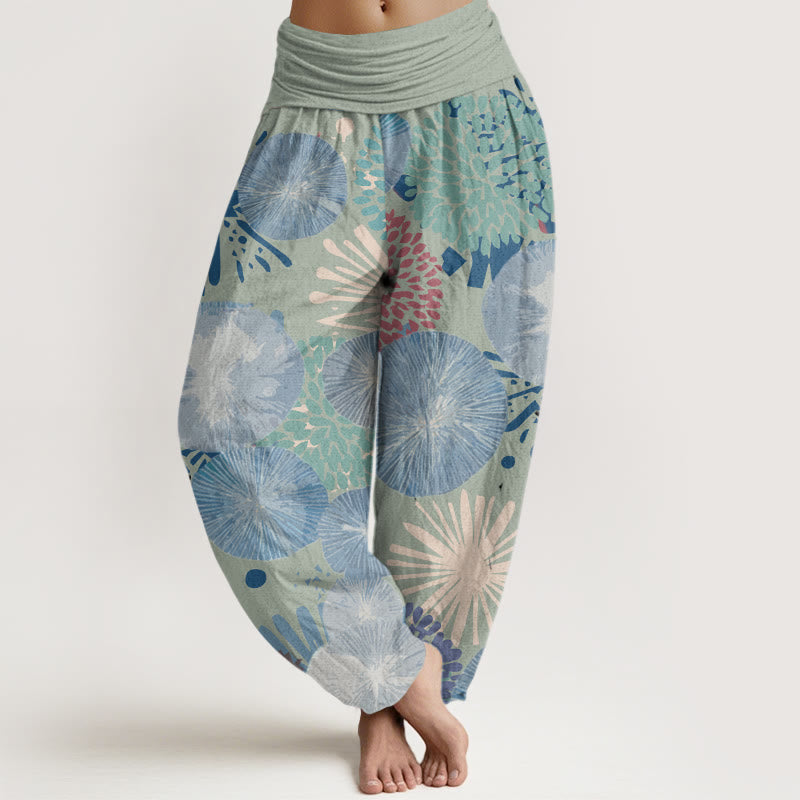 Casual Abstract Dandelion Daisy Pattern Women's Elastic Waist Harem Pants