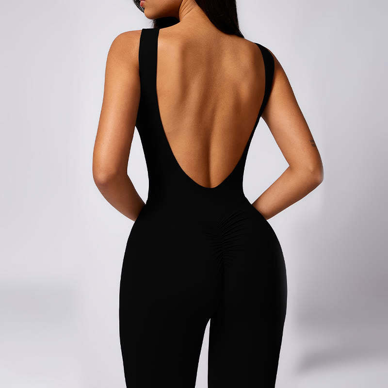 Women Casual Sleeveless Jumpsuit Flare Pants Sports Fitness Yoga Bodysuit