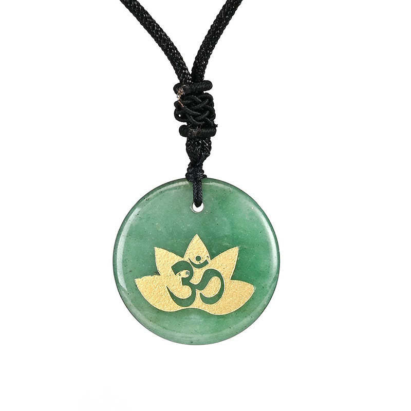 OM Lotus Symbol Various Crystal Amethyst Tiger Eye Healing Necklace Pendant