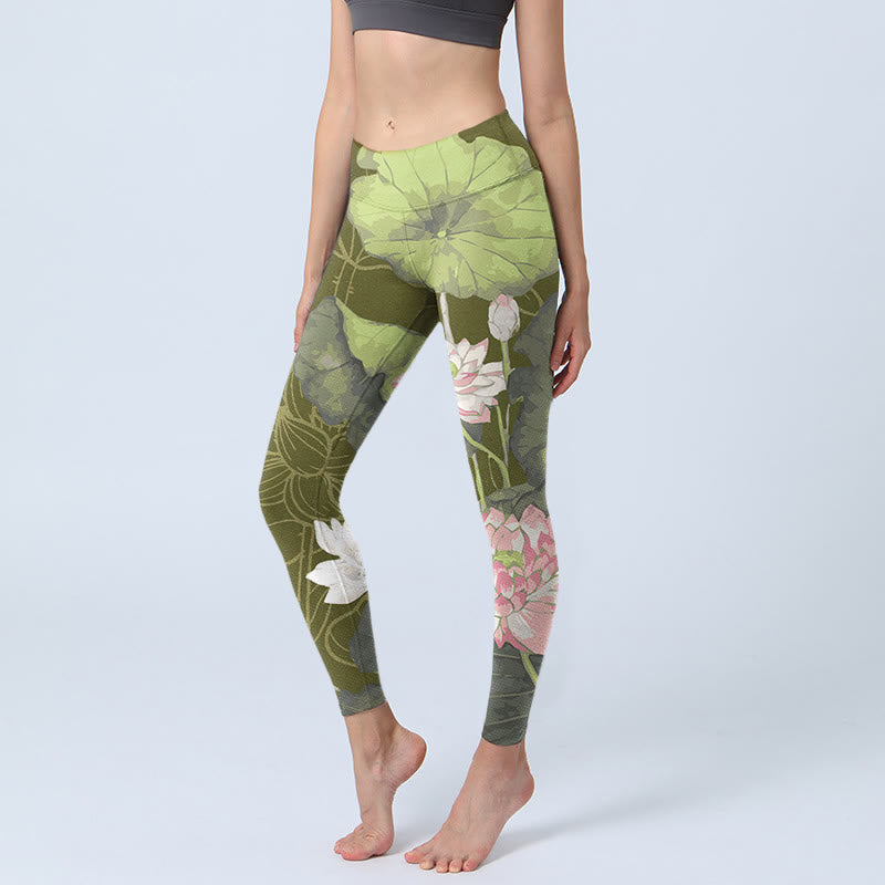 Lotus Print Gym Leggings Women's Yoga Pants