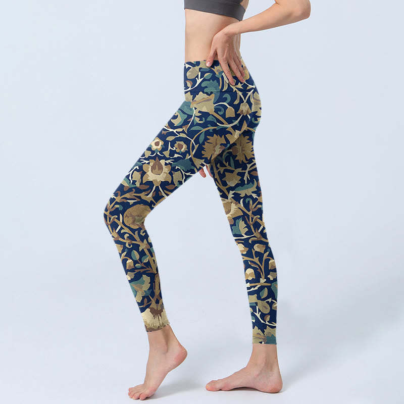 Interconnected Lotus Flowers Pattern Gym Leggings Women's Yoga Pants