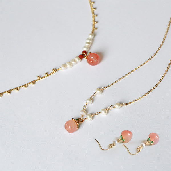 Gold-plated Copper Natural Yanyuan Agate Pearl Positive Necklace Pendant Bracelet Earrings Set