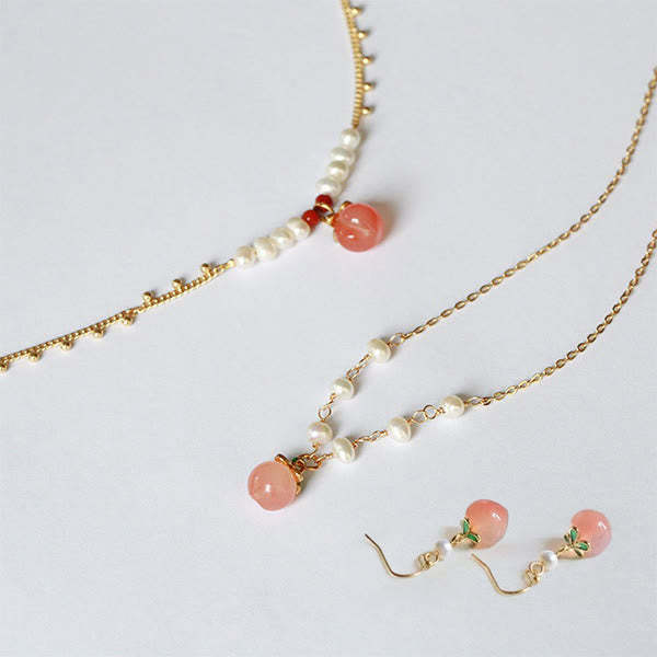 Gold-plated Copper Natural Yanyuan Agate Pearl Positive Necklace Pendant Bracelet Earrings Set