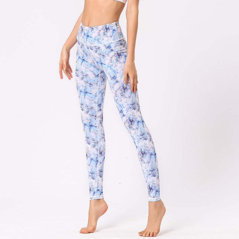 Multicolored Print Flowers Pants Sports Exercise Fitness High Waist Leggings Women's Yoga Pants