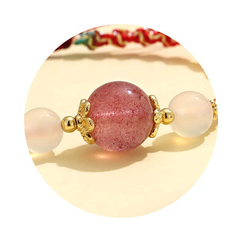 Strawberry Quartz Pink Crystal Prehnite White Agate Bead Healing Rope Bracelet