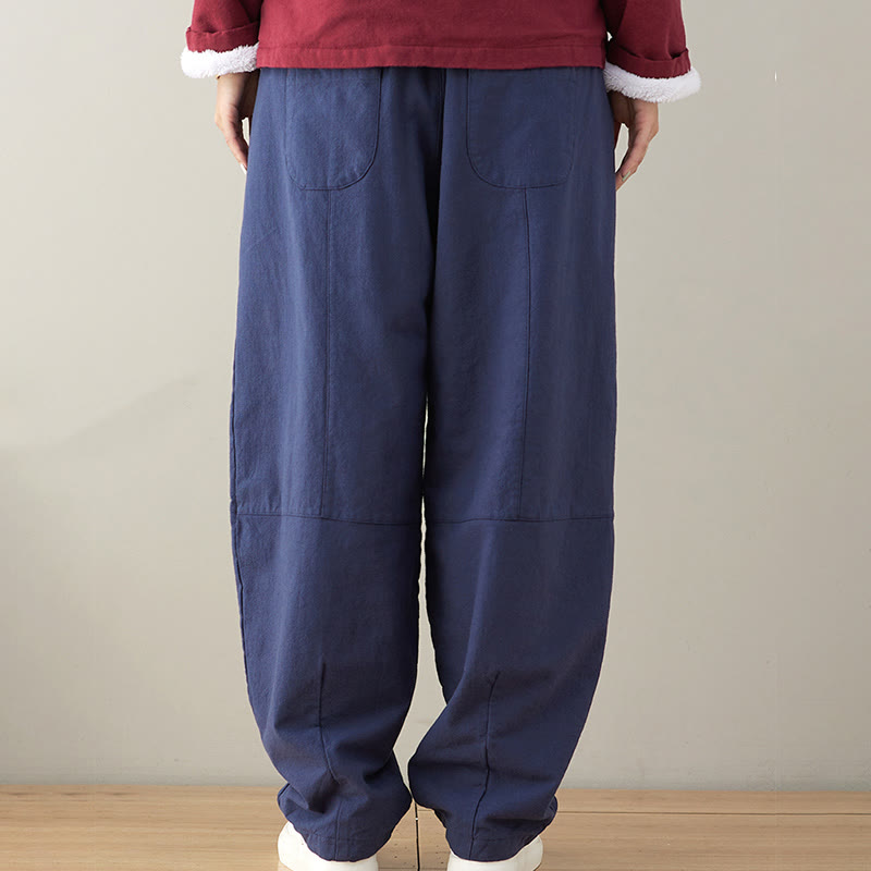 Casual Plain Loose Women's Cotton Pants With Pockets
