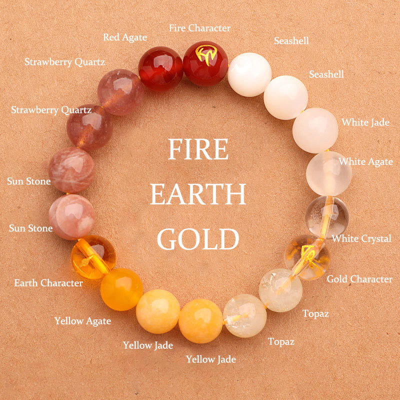 Five Elements Various Agate Crystal Sun Stone Wisdom Bracelet