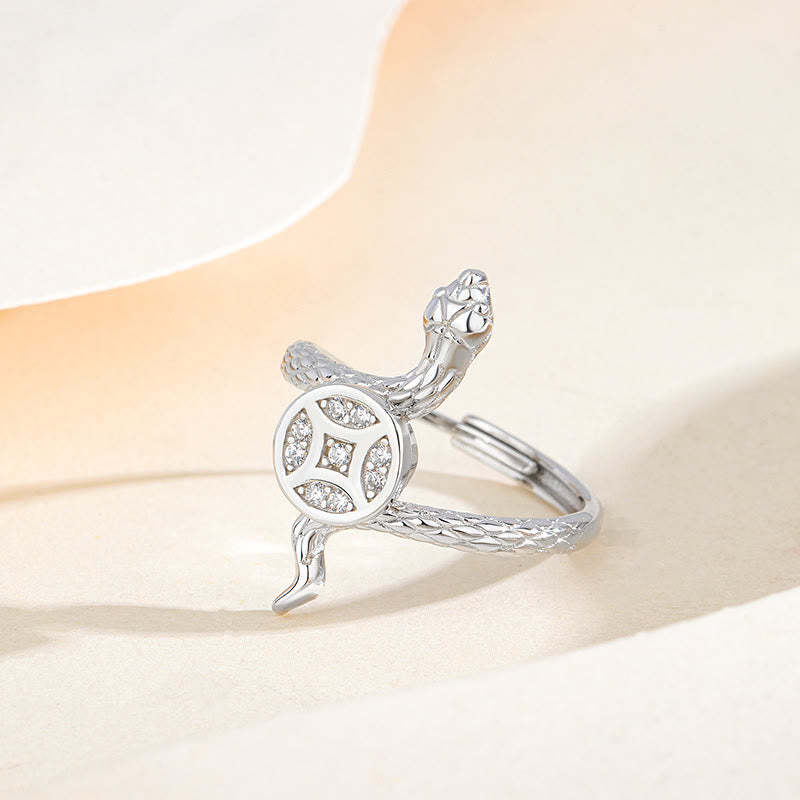 925 Sterling Silver Year Of The Snake Copper Coin Calm Ring
