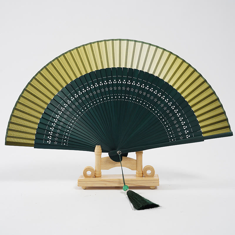 Gradient Color Hollow Engraved Handheld Bamboo Folding Fan