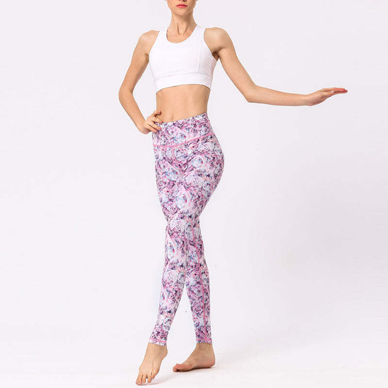 Multicolored Print Flowers Pants Sports Exercise Fitness High Waist Leggings Women's Yoga Pants