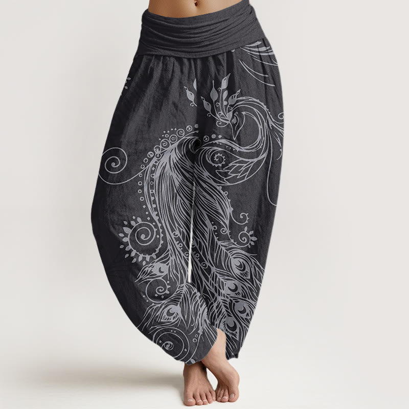Casual Peacock Design Women's Elastic Waist Harem Pants