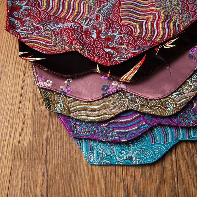 Sea Wave Bamboo Plum Blossom Brocade Embroidery Cup Mat Pad Tea Cup Coaster Kung Fu Tea Mat