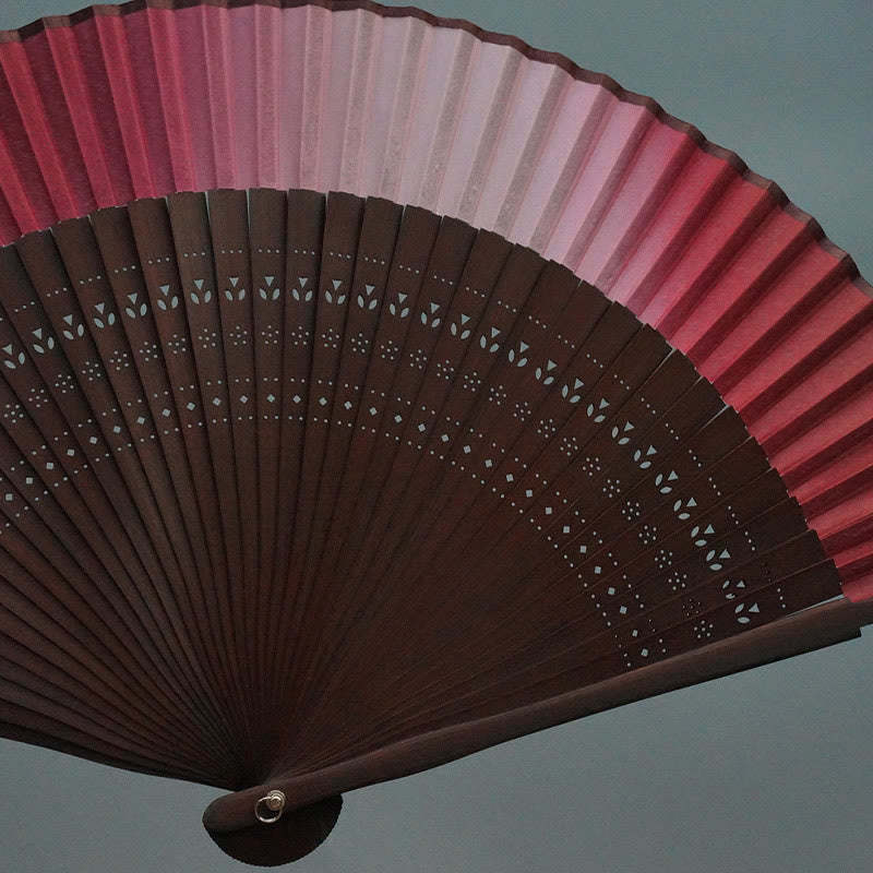 Red Lily Tassel Hollow Rib Silk Handheld Bamboo Folding Fan