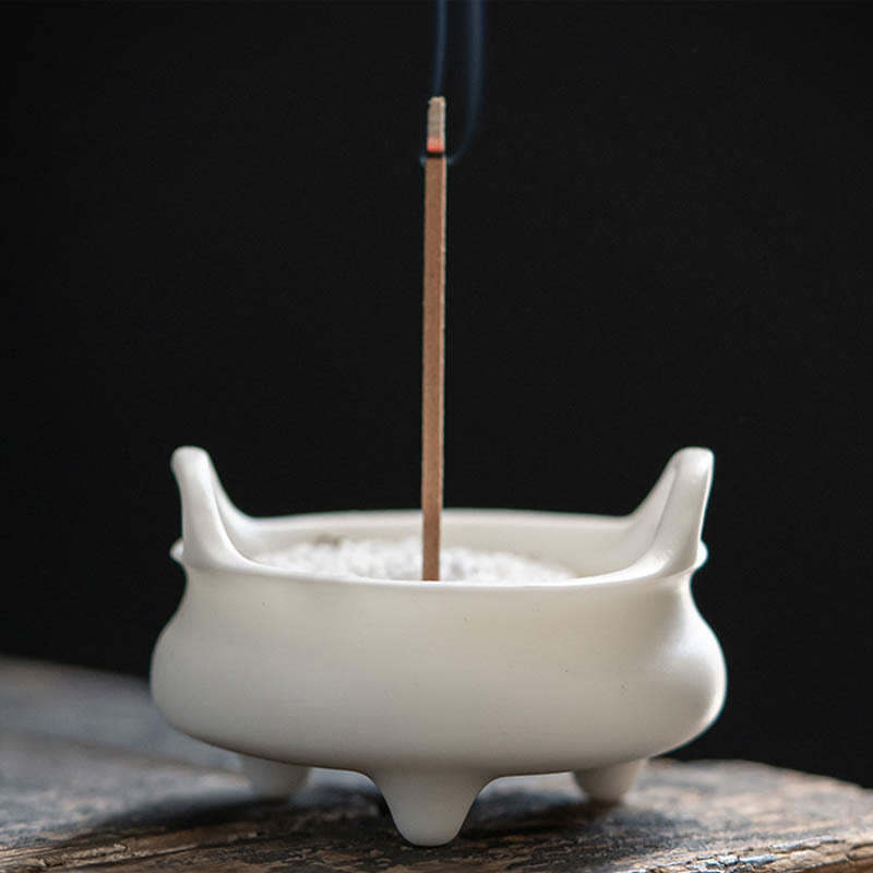 Prosperous Dragon Double Lion Ears Pattern Healing Ceramic Incense Burner Decoration
