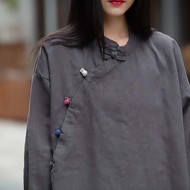 Ramie Linen Blouse Women Shirt Top Chinese Hanfu Style Clothing