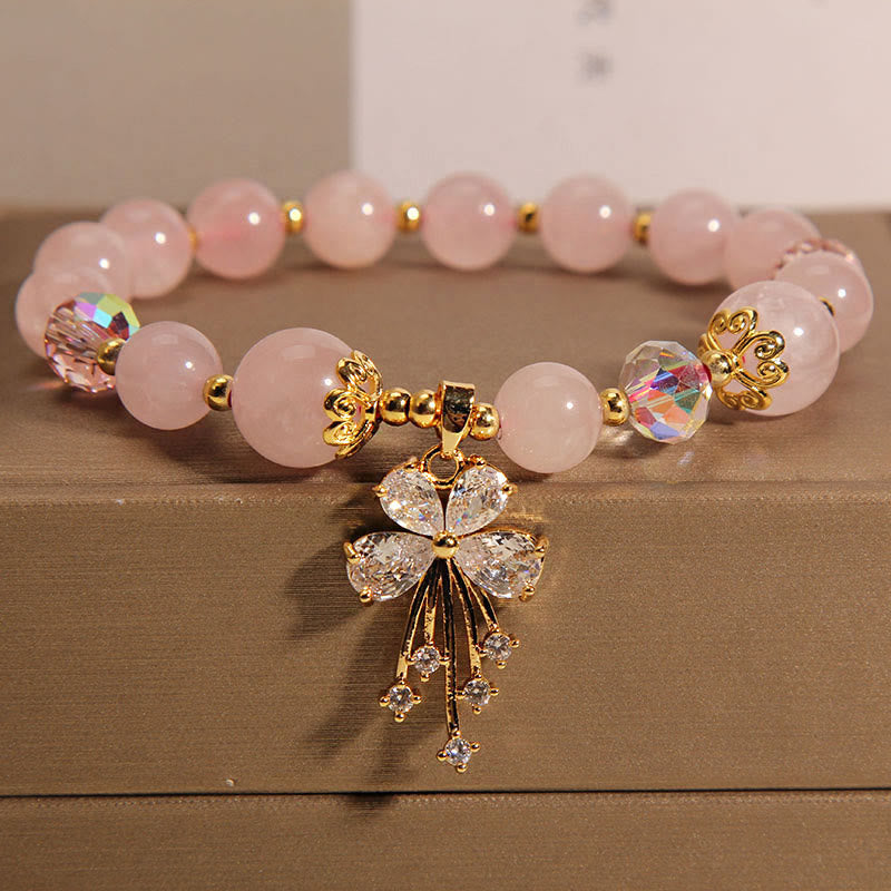 Aquamarine Pink Crystal Healing Zircon Butterfly Charm Bracelet