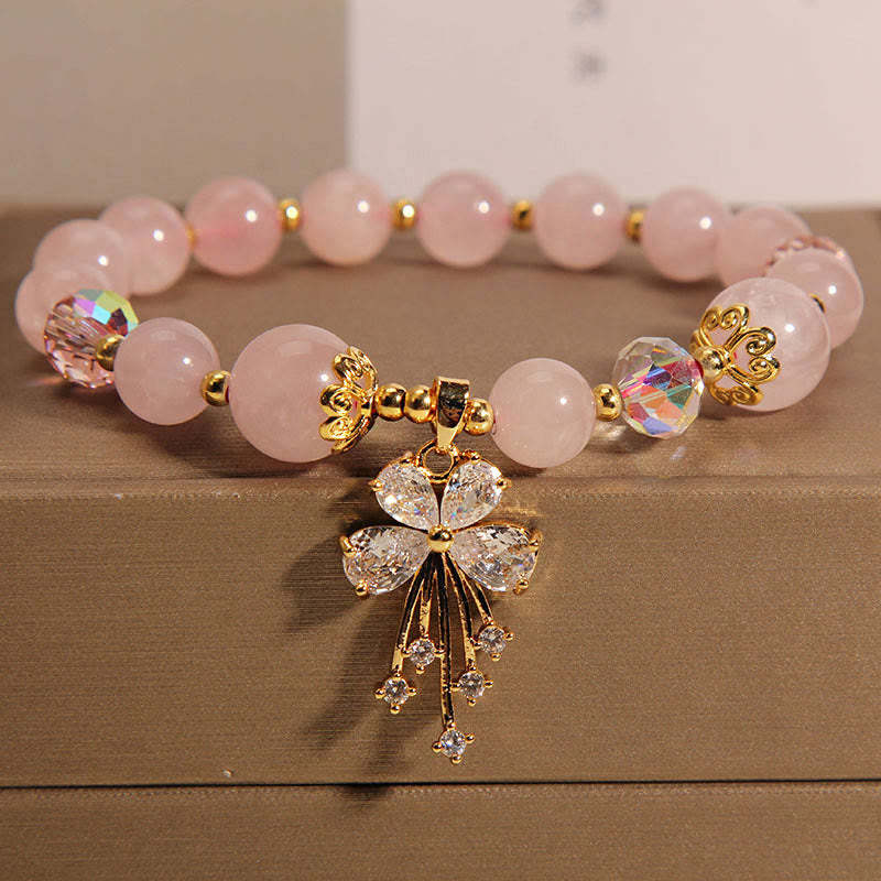 Aquamarine Pink Crystal Healing Zircon Butterfly Charm Bracelet