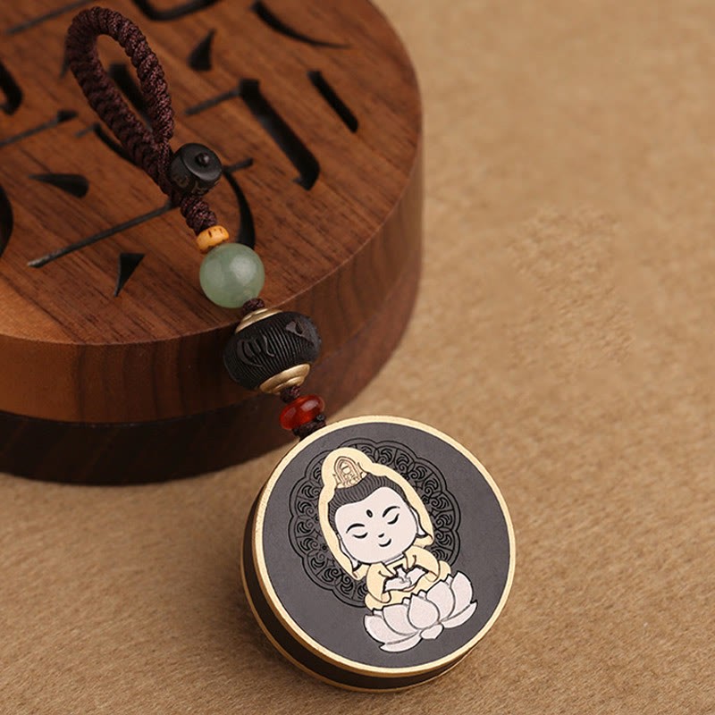 Ebony Wood Rosewood mystic zen Avalokitesvara Om Mani Padme Hum Balance Car Key Chain Decoration