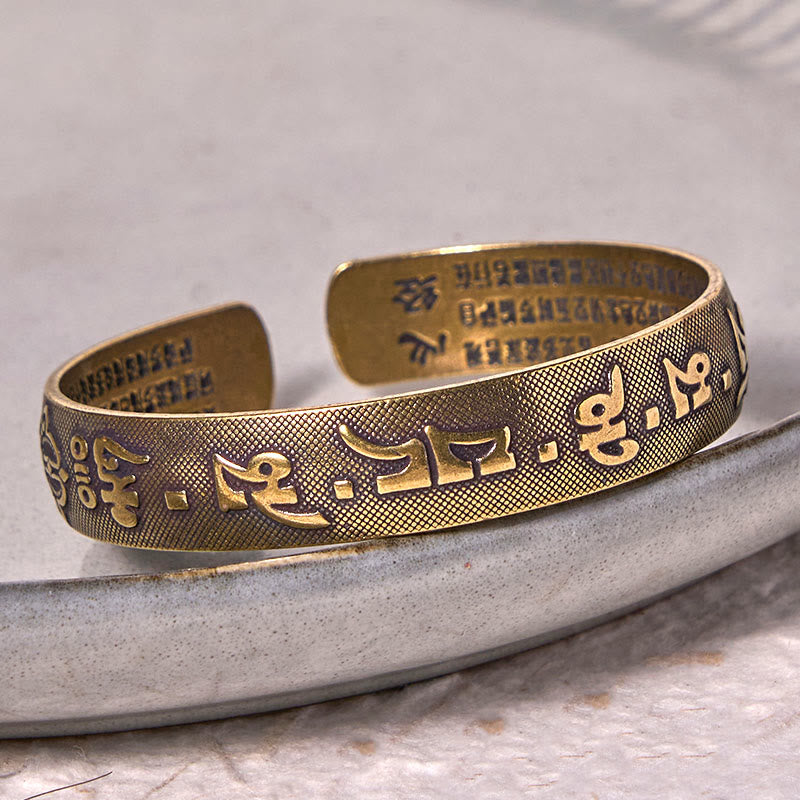 Six True Words 'Om Mani Padme Hum' Heart Sutra Copper Brass Luck Bracelet Bangle