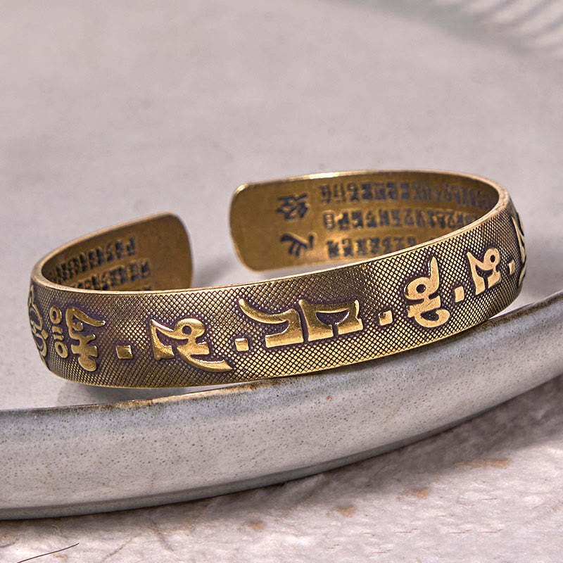 Six True Words 'Om Mani Padme Hum' Heart Sutra Copper Brass Luck Bracelet Bangle