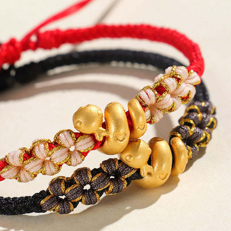 Handmade 999 Sterling Silver Year Of The Snake Red String Heart Peach Blossom Luck Bracelet