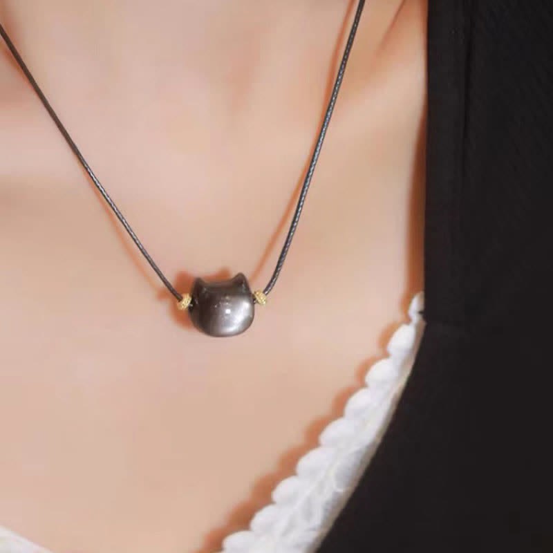 Gold Sheen Obsidian Silver Sheen Obsidian Lovely Paw Lucky Cat Protection Bracelet