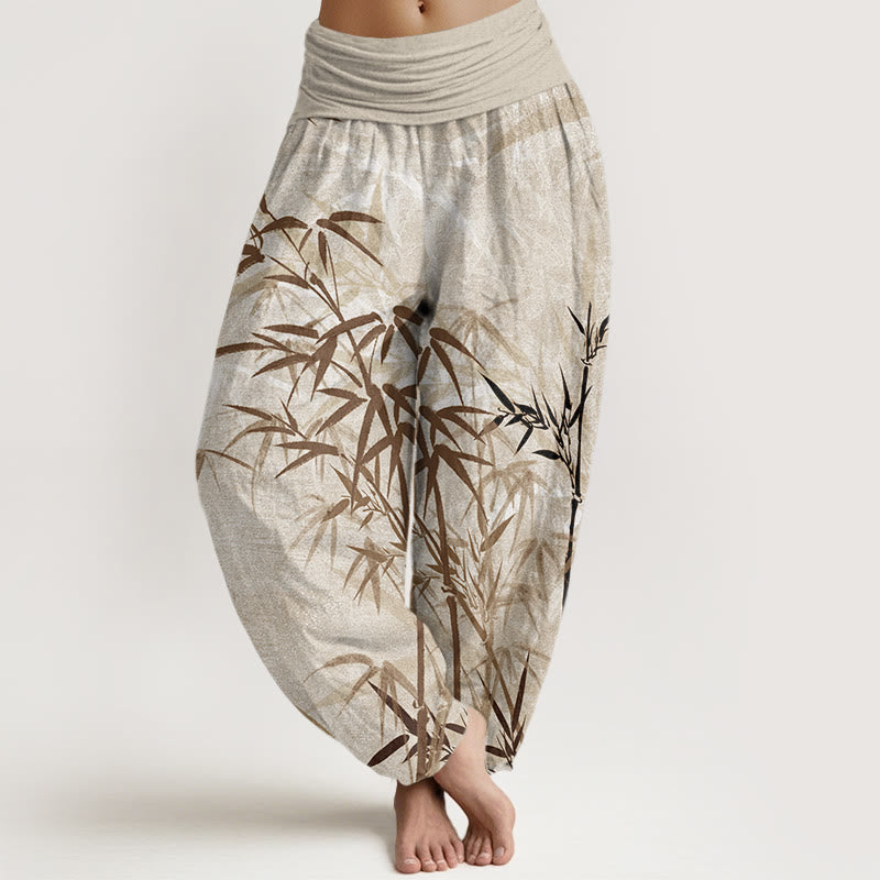 Casual Bamboo Leaves Women's Elastic Waist Harem Pants