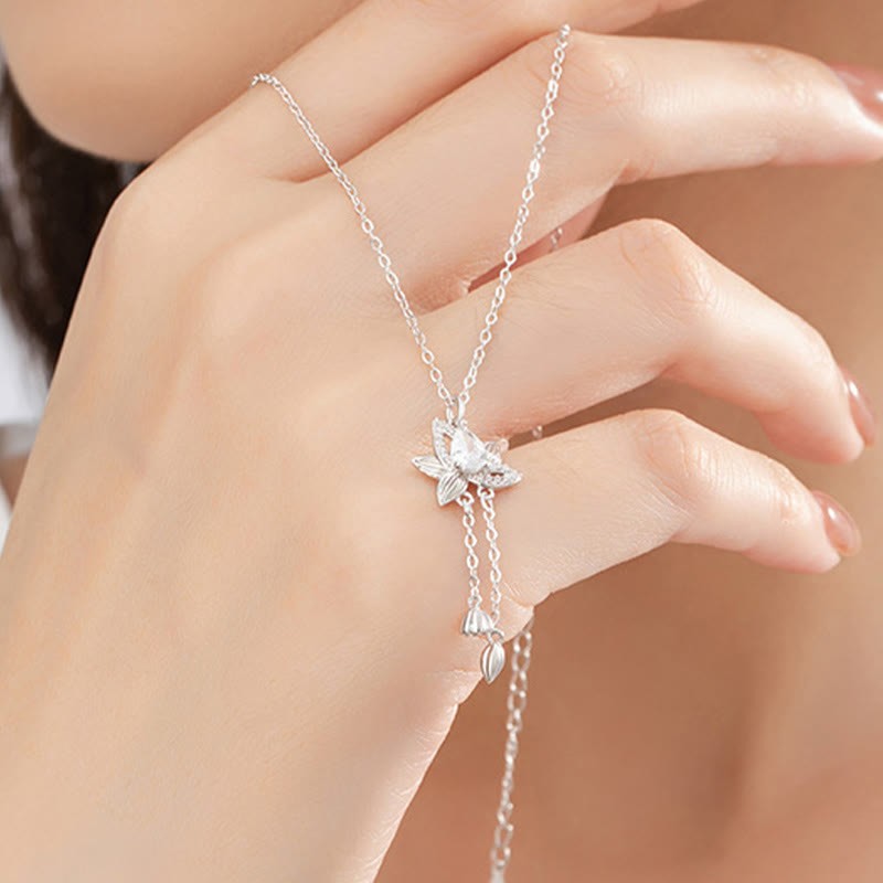 925 Sterling Silver Lotus Zircon Enlightenment Necklace Pendant