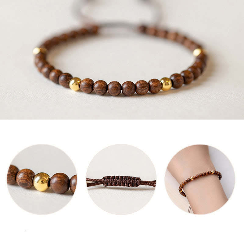 4mm Ultra-thin Sandalwood 14K Gold Plated Copper Beads Protection Bracelet