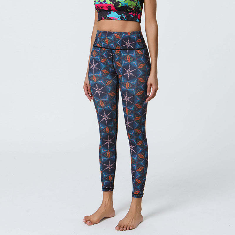 Flowers Geometric Mandalas Print Sports Fitness Yoga High Waist Leggings Women's Pants