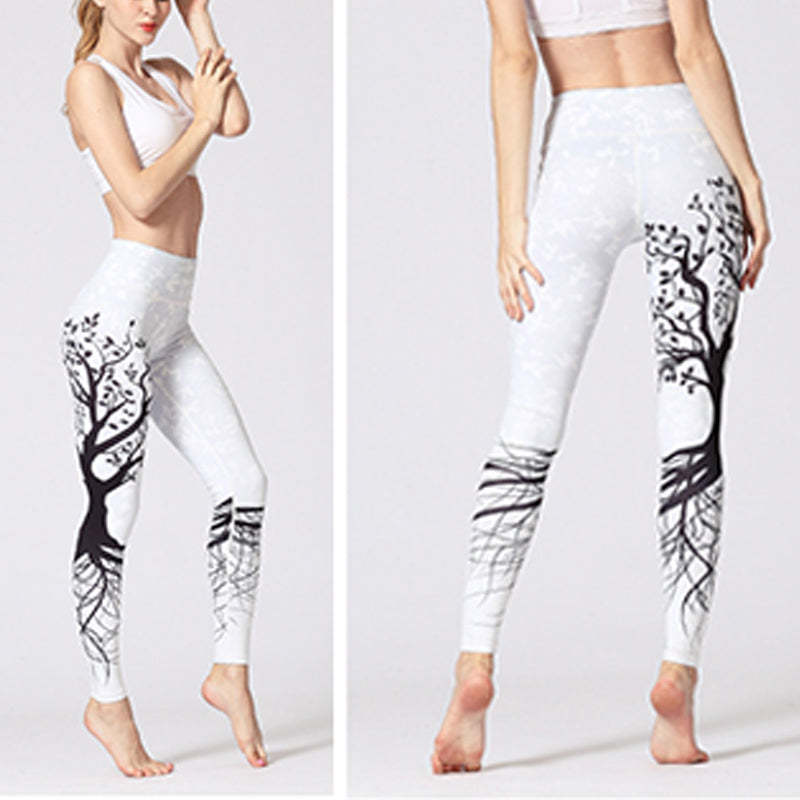 Lines Weeds Sakura Flowers Black Tree Print Pants Sports Fitness Yoga Leggings Women's Yoga Pants