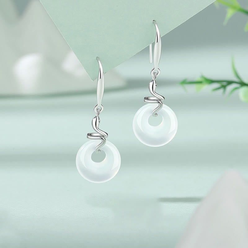925 Sterling Silver Chalcedony Peace Buckle Year Of The Snake Harmony Earrings