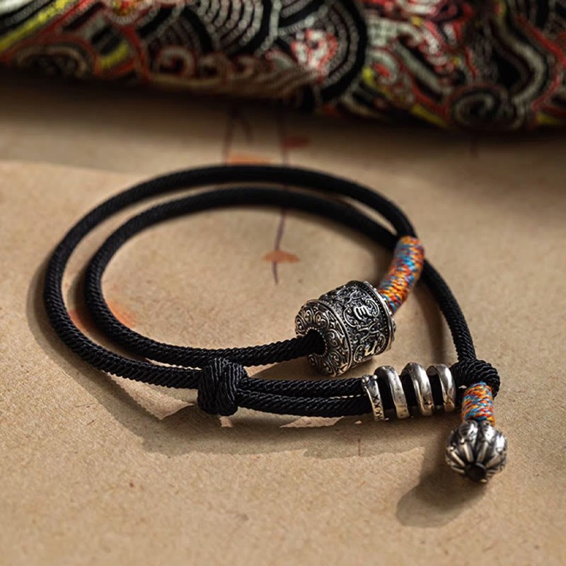 Tibetan Om Mani Padme Hum Carved Amulet Double Wrap Bracelet