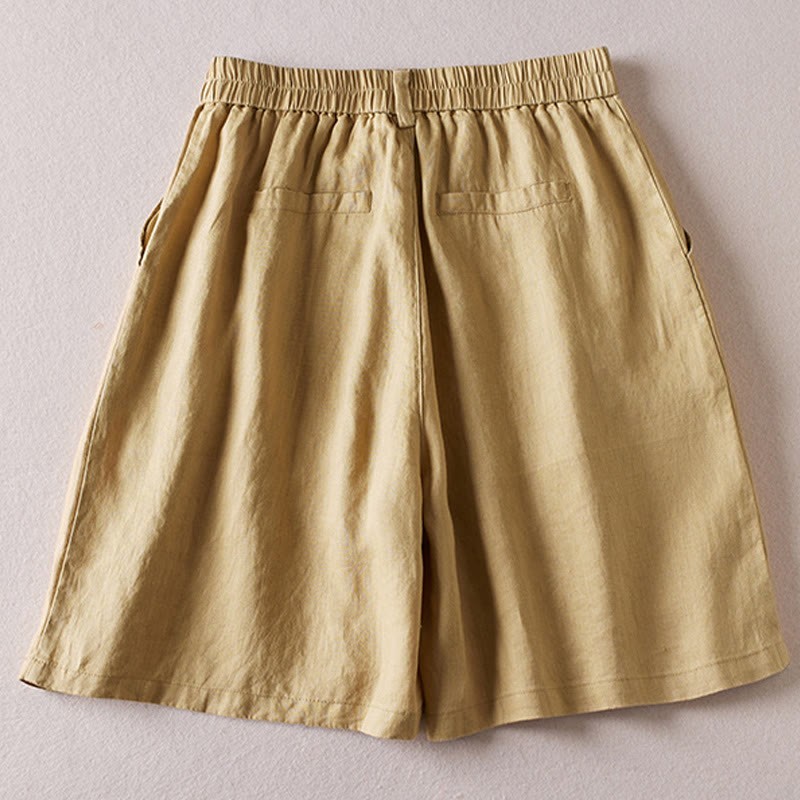 Summer Daily Simple Wrinkle Design Cotton Linen Women's Shorts With Pockets