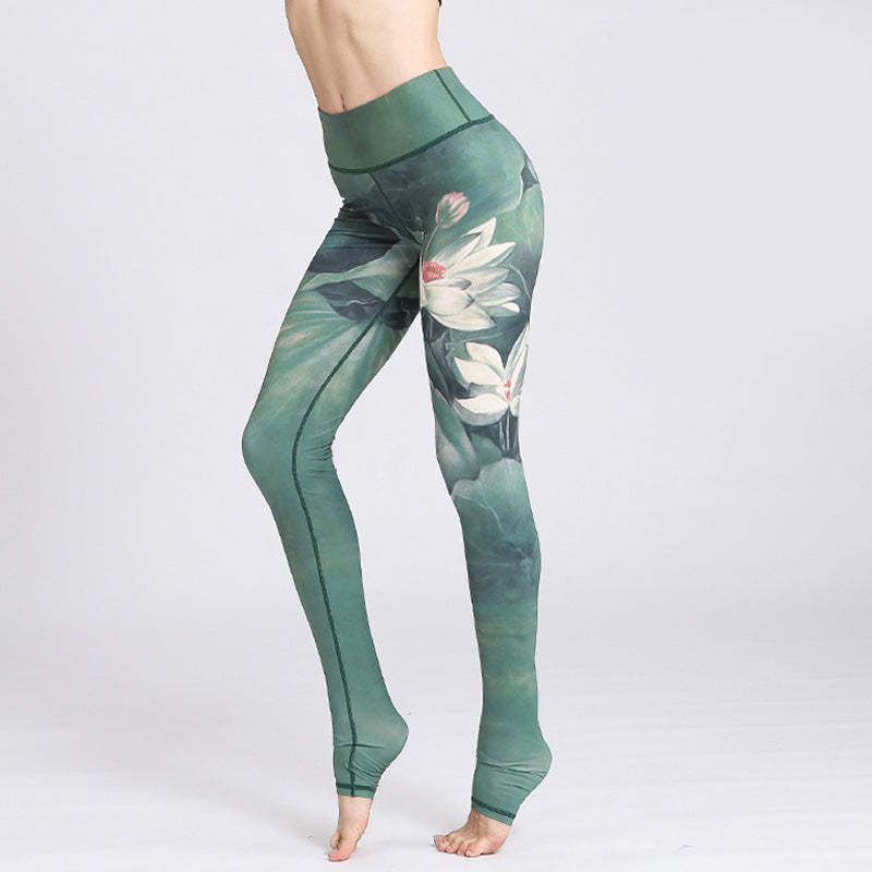 Lotus Flower Print Design Pants Sports Fitness Yoga Leggings Women's Yoga Pants