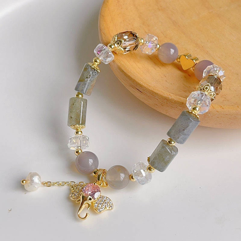 Amethyst Green Aventurine Strawberry Quartz Positive Elephant Charm Bracelet