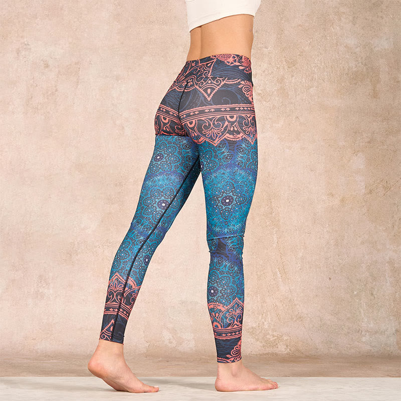 Green Mandala Flower Print Gym Fitness Leggings Women's Yoga Pants