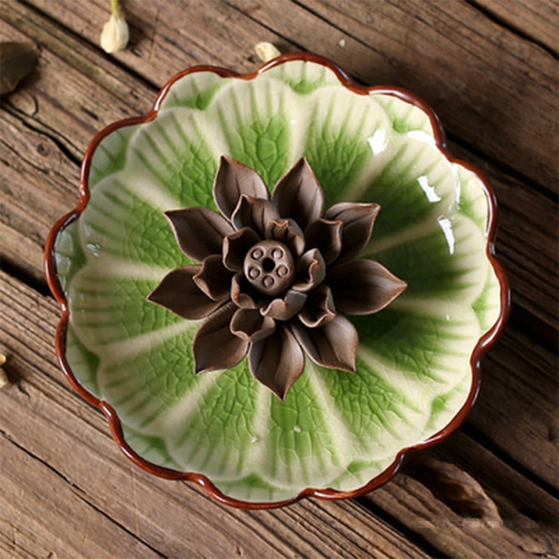 Lotus Pattern Healing Ceramic Incense Burner Decoration